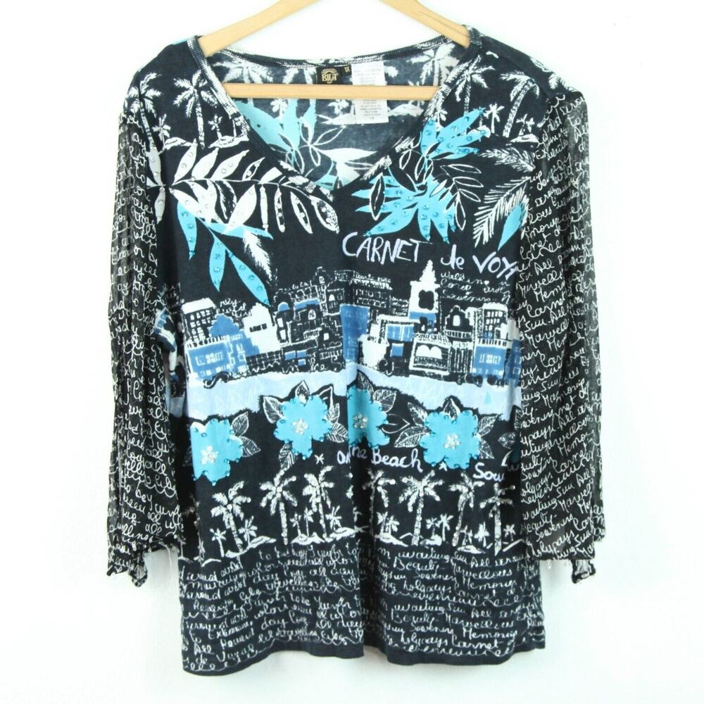 Bila 1X Top Mixed Media AOP Beaded Y2K Quirky Funky Artsy Fairy Boho Knit